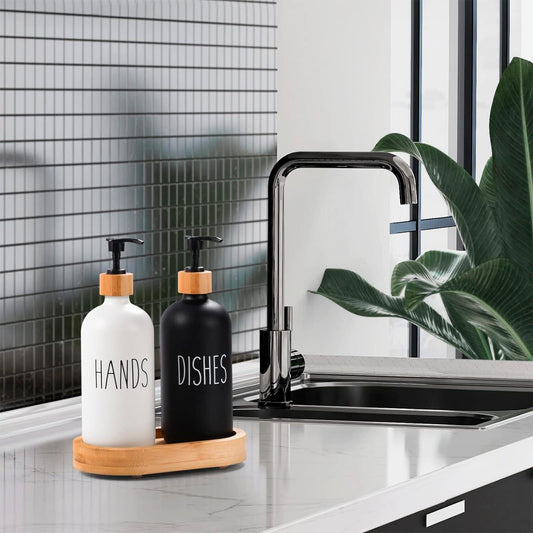 Soap Dispenser Set with Tray Glass Hand Soap Dispenser Dish Soap Dispenser